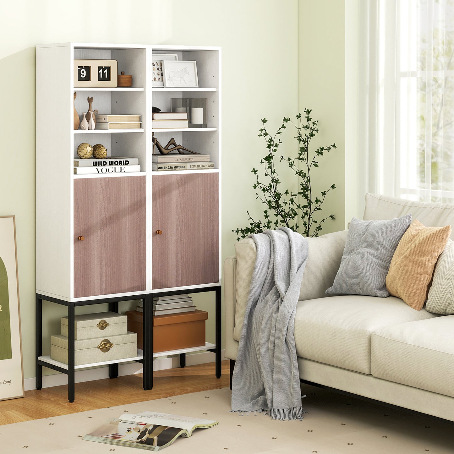57 Inch Tall Bathroom Storage Cabinet with Adjustable Shelves and Door, Narrow Design