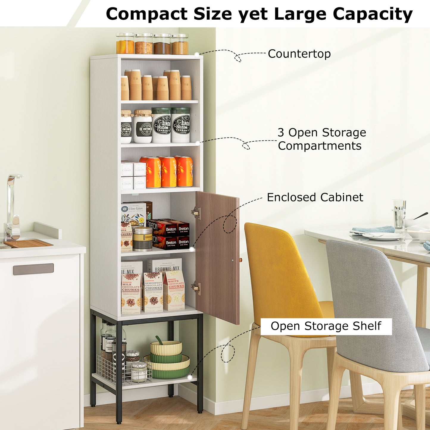 57 Inch Tall Bathroom Storage Cabinet with Adjustable Shelves and Door, Narrow Design