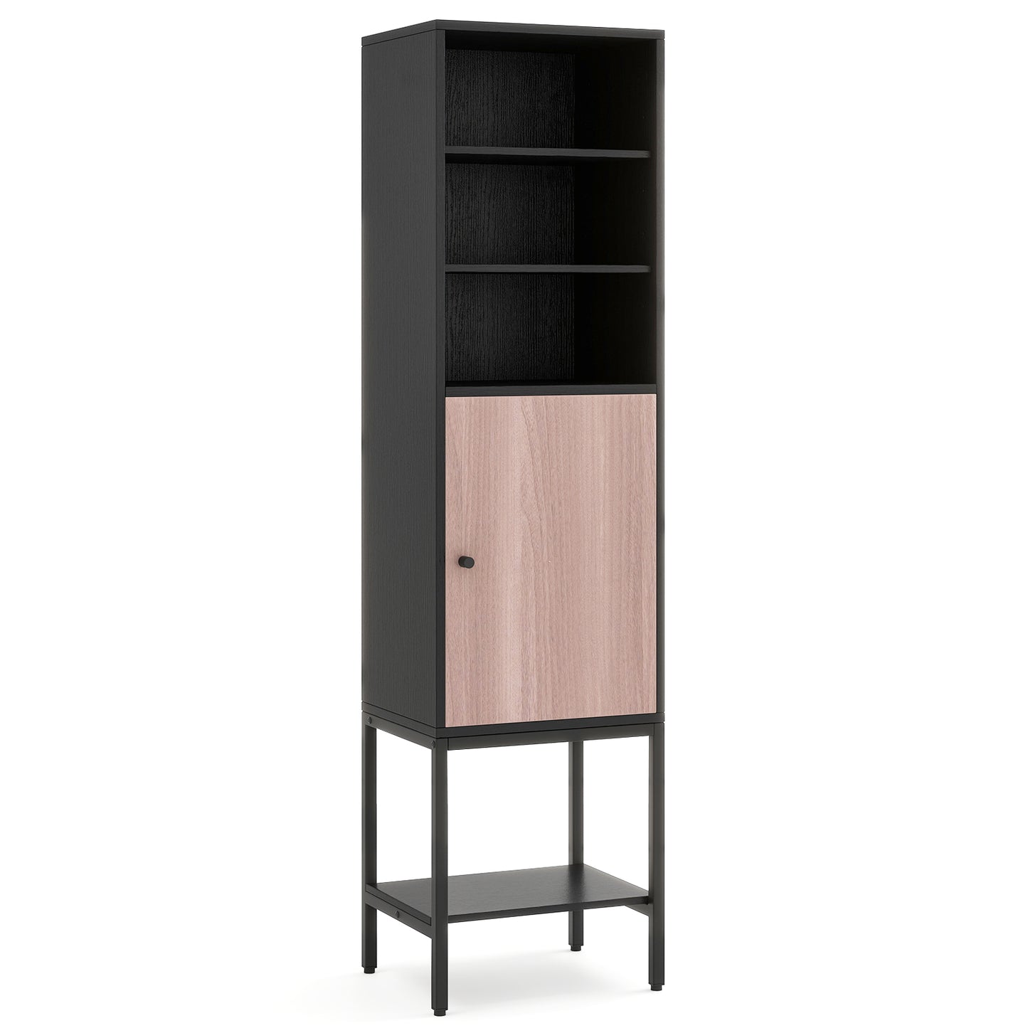57 Inch Tall Bathroom Storage Cabinet with Adjustable Shelves and Door, Narrow Design