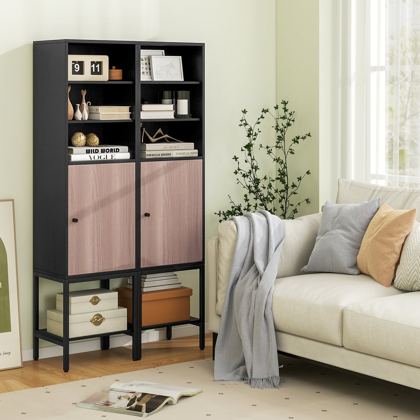 57 Inch Tall Bathroom Storage Cabinet with Adjustable Shelves and Door, Narrow Design