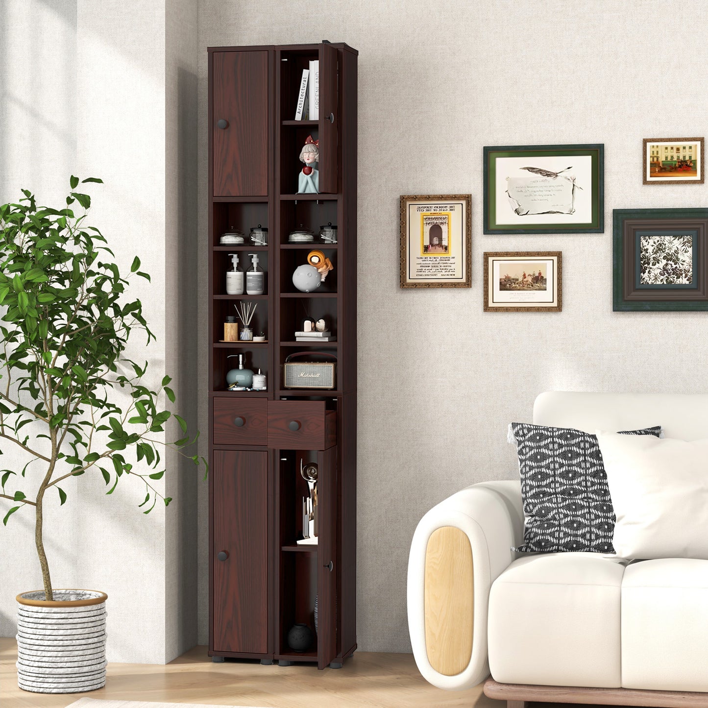 71 Inch Tall Freestanding Storage Cabinet with Adjustable Shelves and Anti-Tipping Device