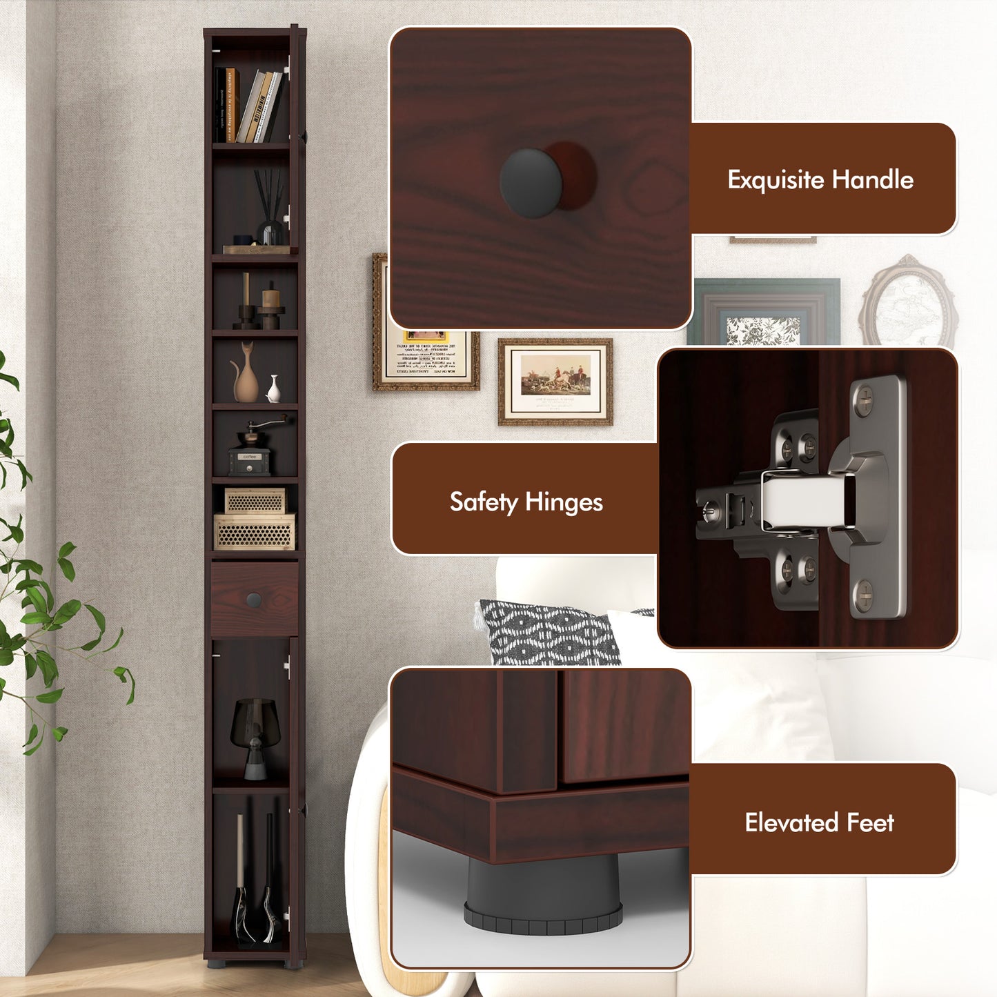 71 Inch Tall Freestanding Storage Cabinet with Adjustable Shelves and Anti-Tipping Device