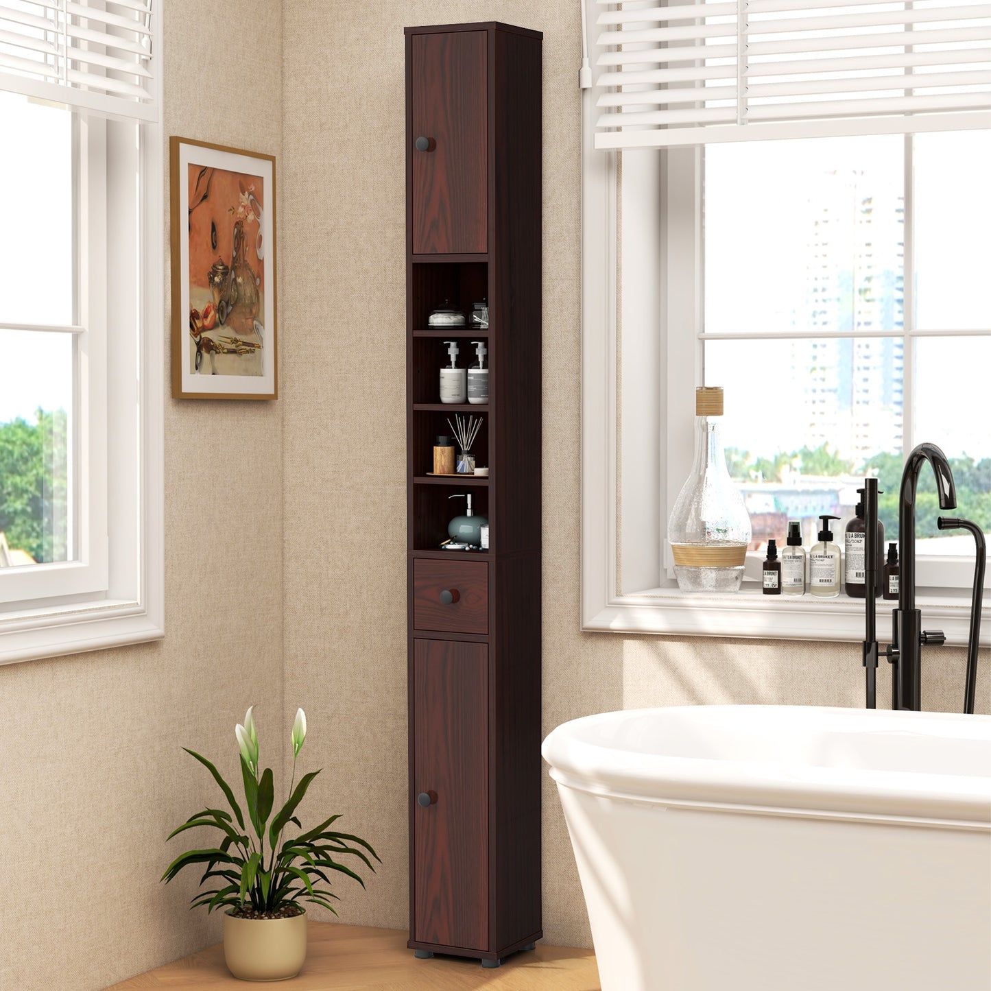 71 Inch Tall Freestanding Storage Cabinet with Adjustable Shelves and Anti-Tipping Device