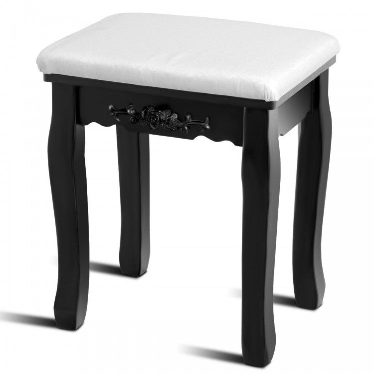 Wood Vanity Table Set with Rotating Oval Mirror, Drawers, and Comfort Stool – Black