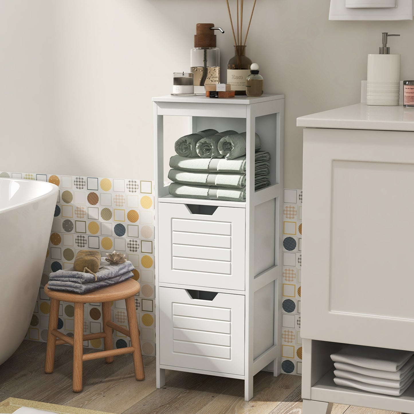 Elegant Wooden Bathroom Floor Cabinet with Multifunctional Storage & Organizer