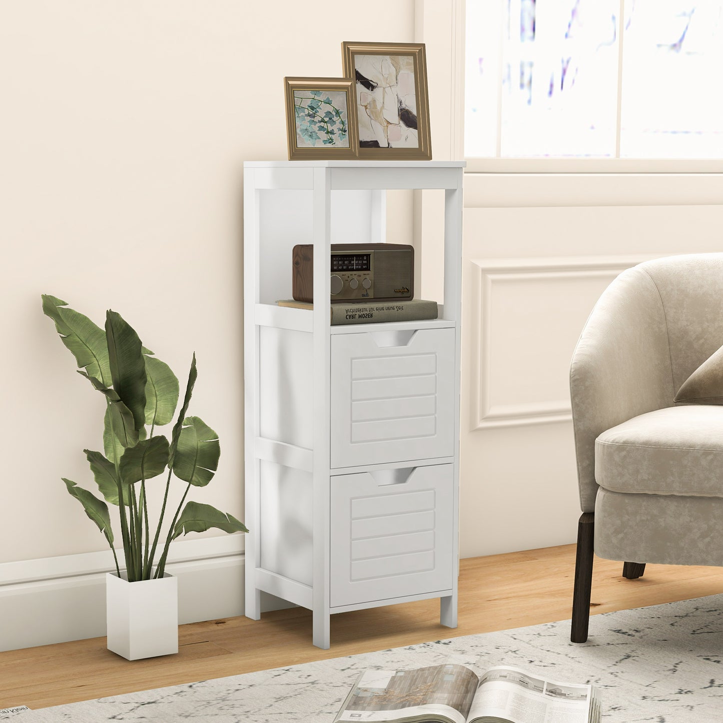 Elegant Wooden Bathroom Floor Cabinet with Multifunctional Storage & Organizer