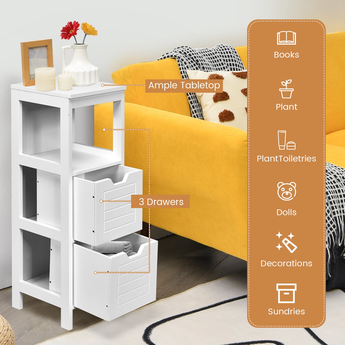 Elegant Wooden Bathroom Floor Cabinet with Multifunctional Storage & Organizer