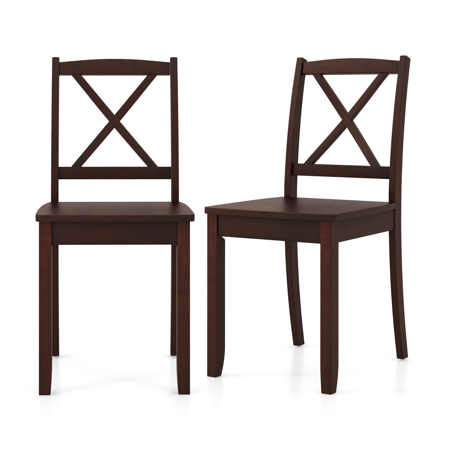 Set of 2 Wood Dining Chairs with Curved Backrest and Durable Rubber Wood Legs - Brown