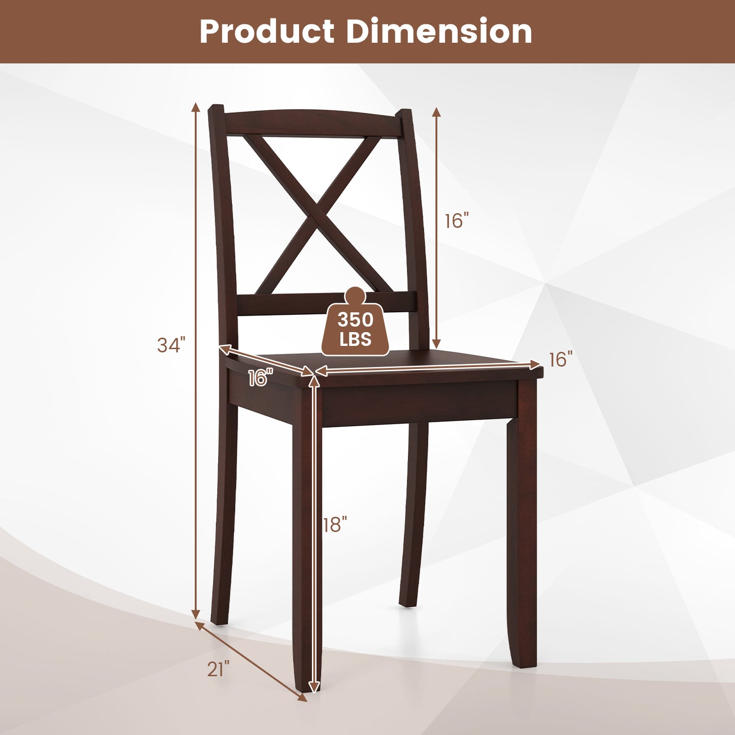Set of 2 Wood Dining Chairs with Curved Backrest and Durable Rubber Wood Legs - Brown