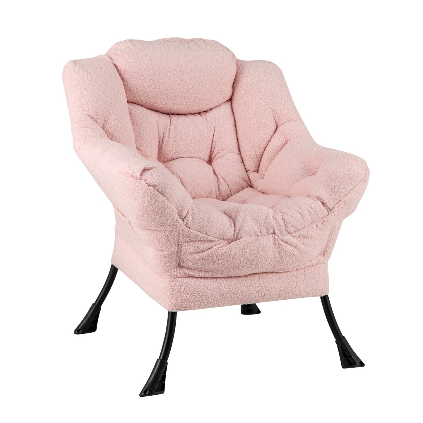 Ergonomic Sherpa Upholstered Accent Chair with Head Pillow and Side Pocket – Pink
