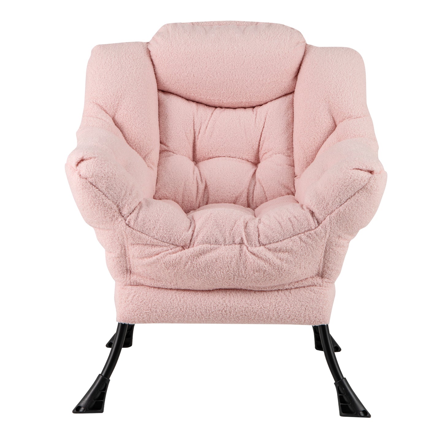 Ergonomic Sherpa Upholstered Accent Chair with Head Pillow and Side Pocket – Pink