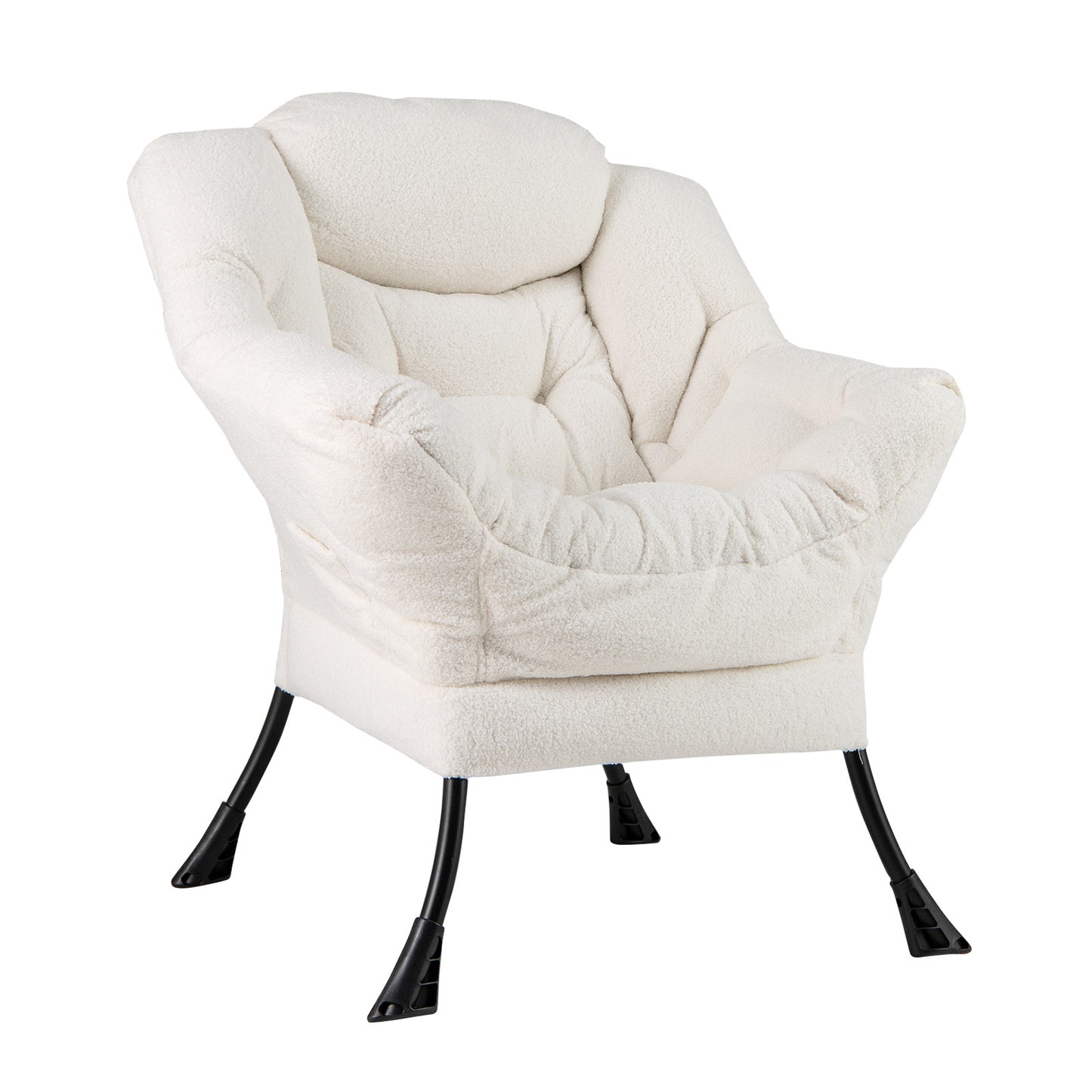 Ergonomic Sherpa Upholstered Accent Chair with Head Pillow and Side Pocket – Beige