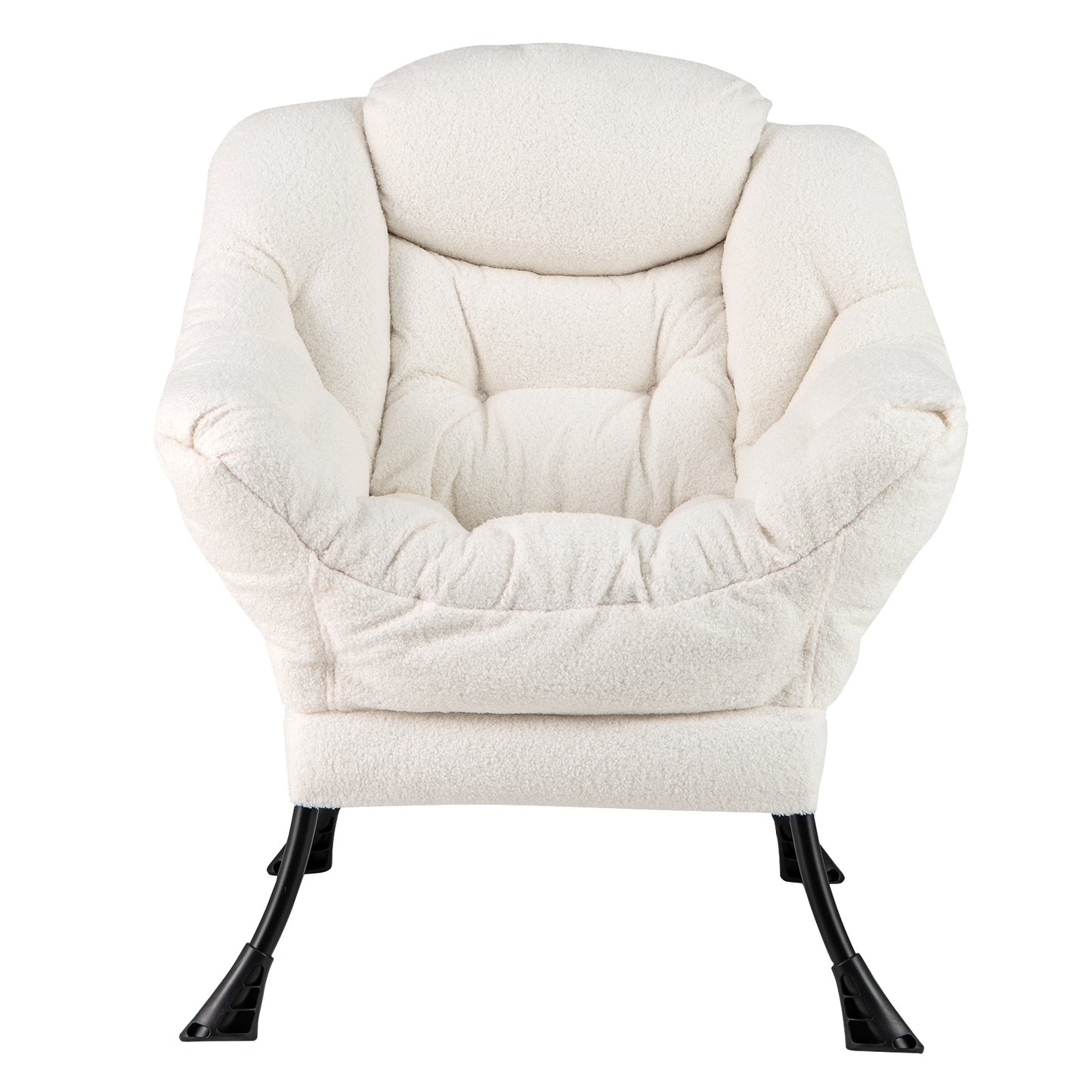 Ergonomic Sherpa Upholstered Accent Chair with Head Pillow and Side Pocket – Beige