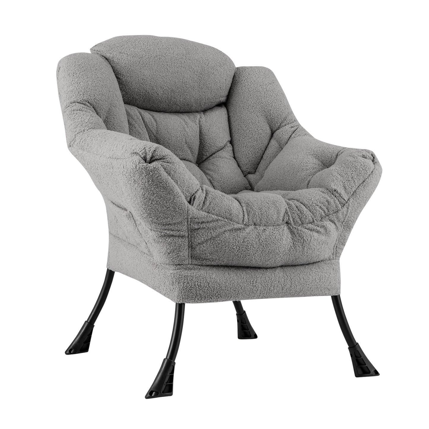Ergonomic Sherpa Upholstered Accent Chair with Head Pillow and Side Pocket – Grey