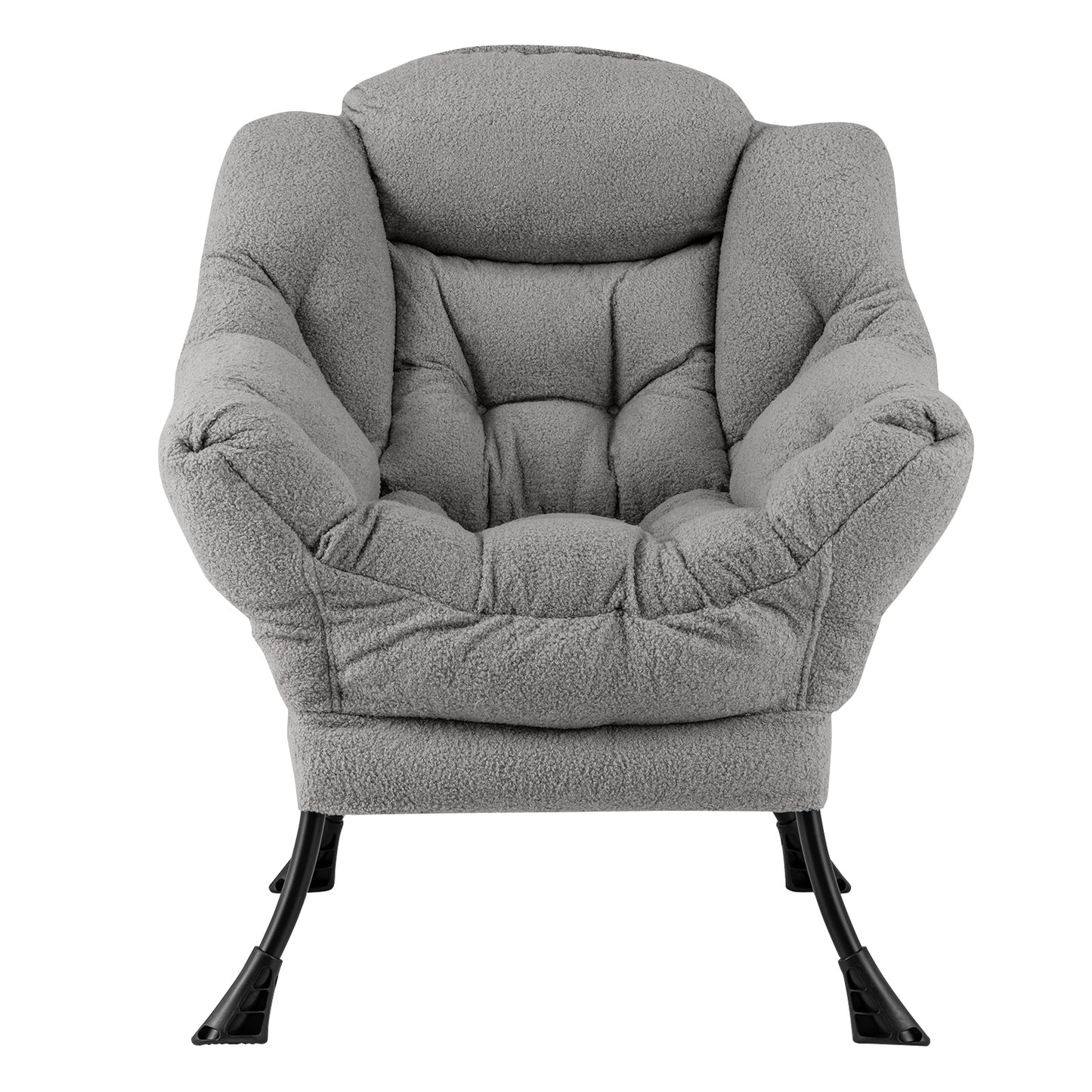 Ergonomic Sherpa Upholstered Accent Chair with Head Pillow and Side Pocket – Grey