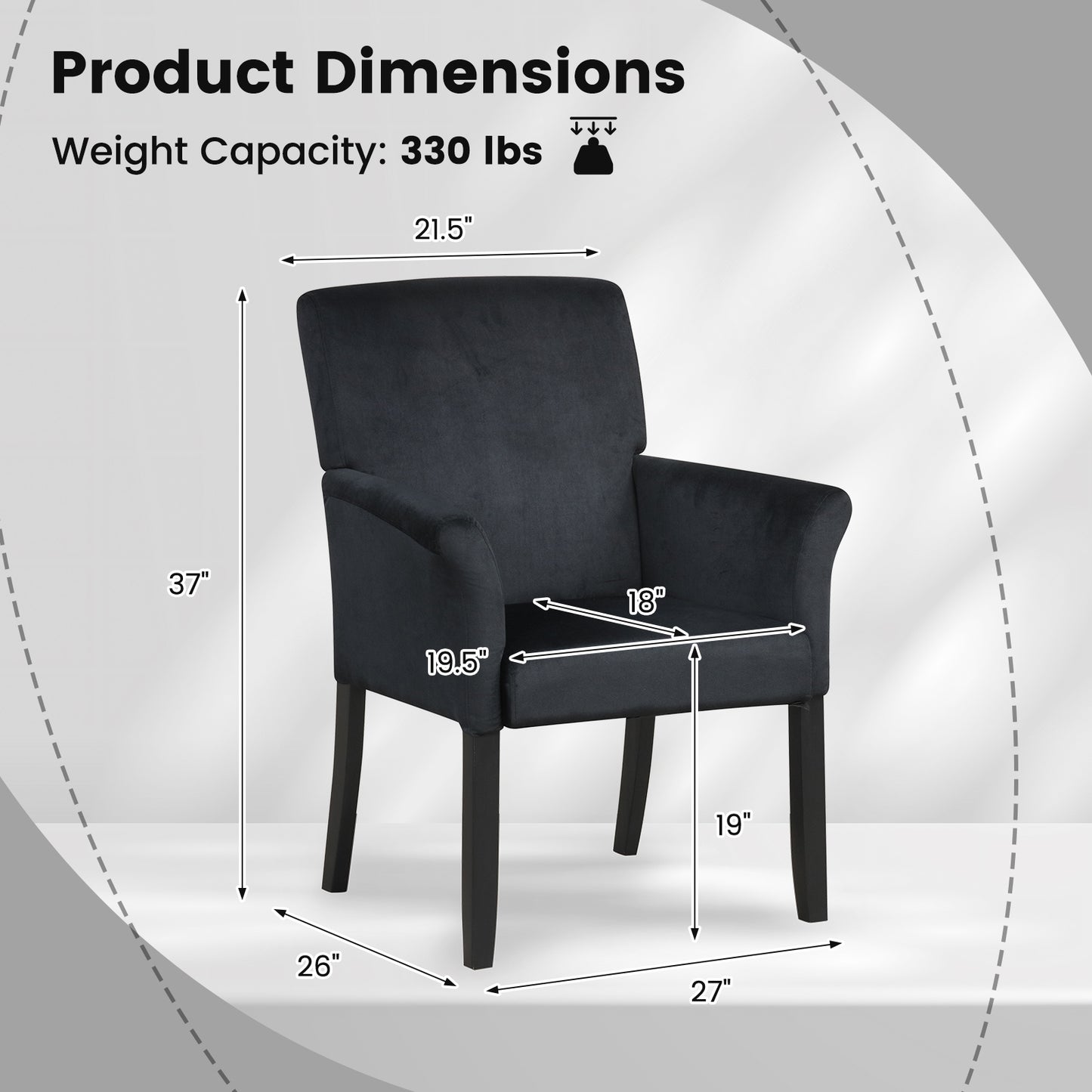 Modern Upholstered Guest Armchair with Curved Back and Solid Rubber Wood Legs in Black