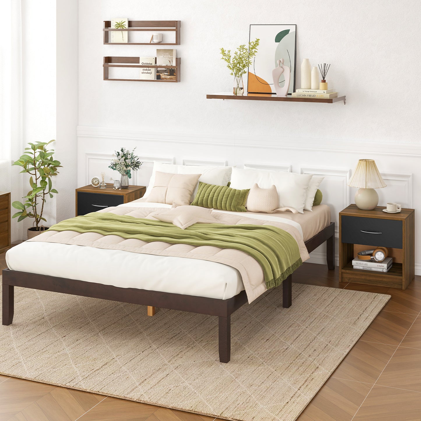 Nightstand with Drawer and Open Shelf for Bedroom or Living Room - Brown