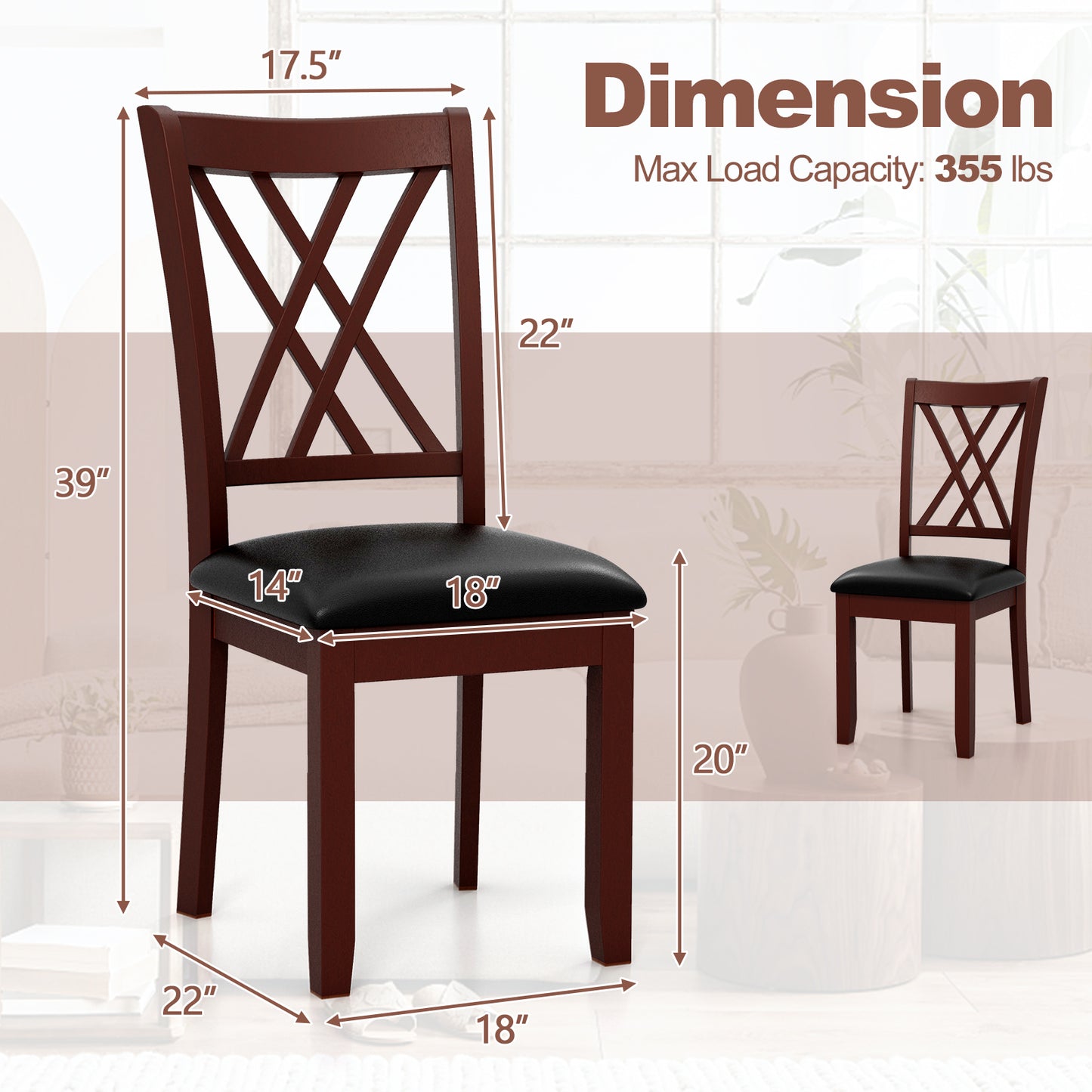 Ergonomic Dining Chairs with Padded Seat and Backrest for Comfort, Set of 2