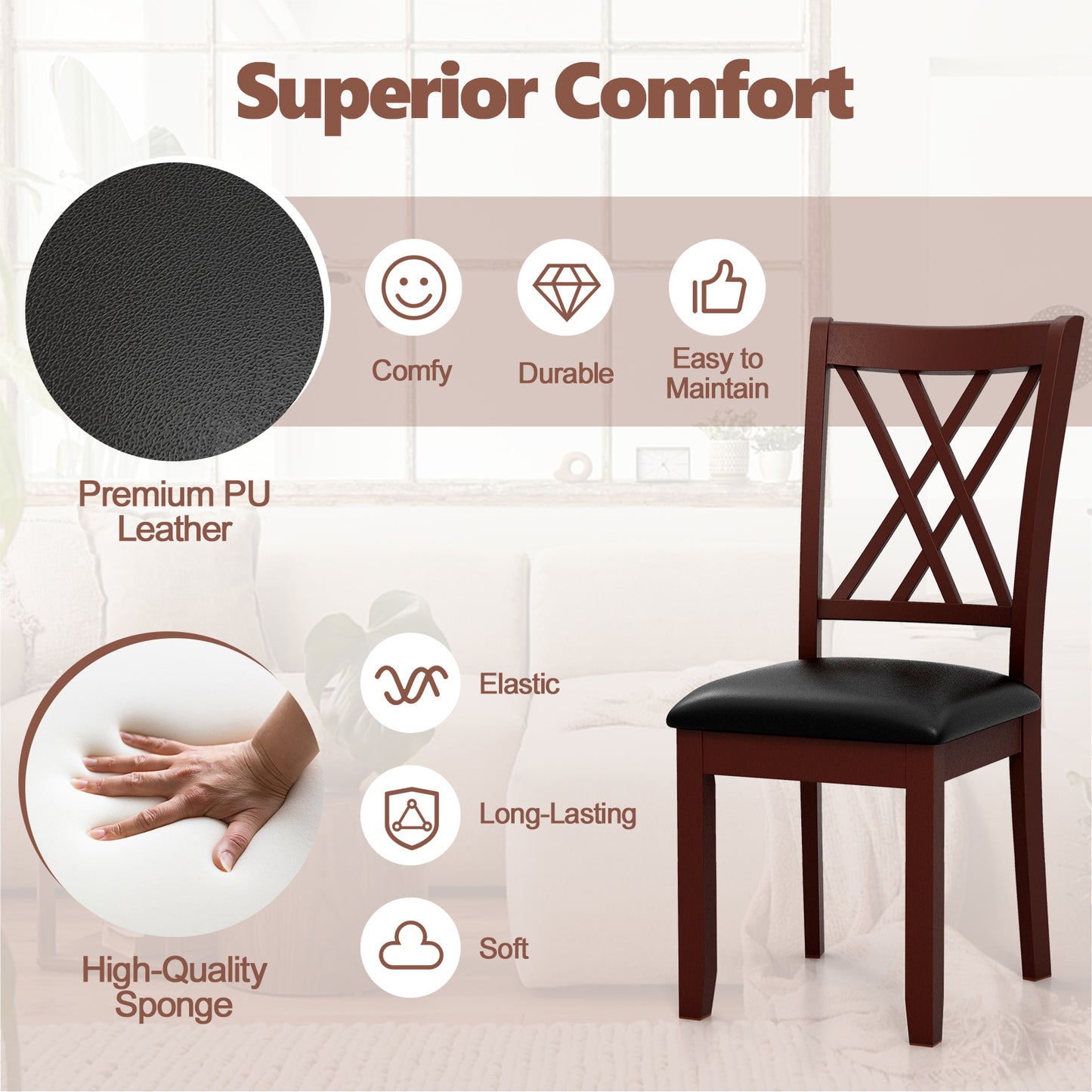 Ergonomic Dining Chairs with Padded Seat and Backrest for Comfort, Set of 2