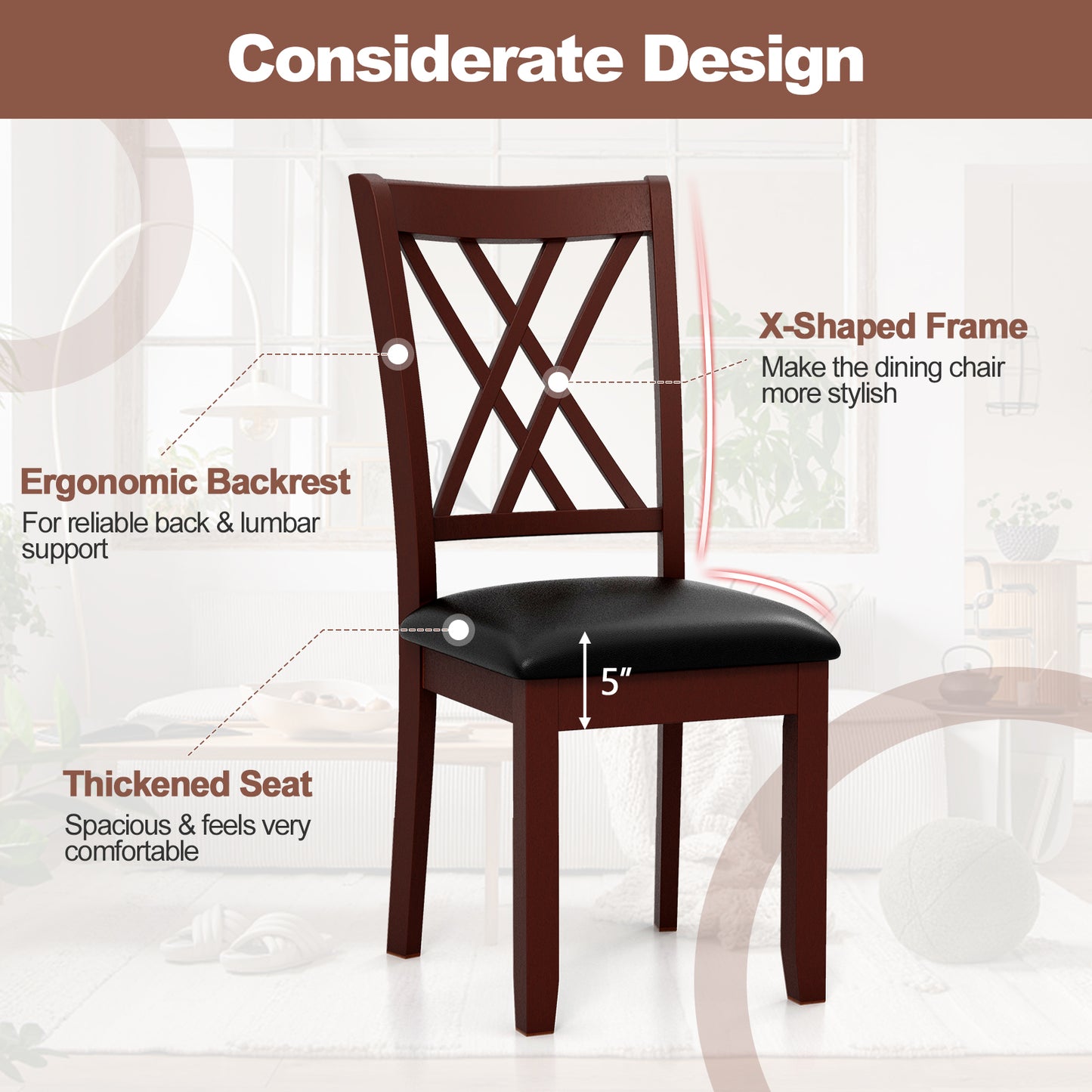 Ergonomic Dining Chairs with Padded Seat and Backrest for Comfort, Set of 2