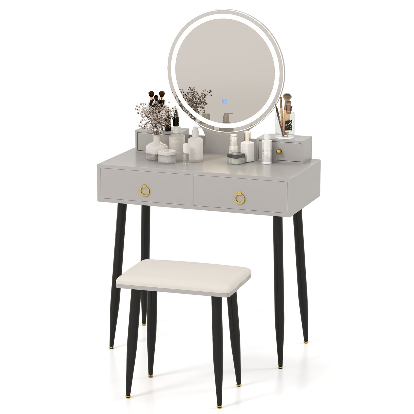 Modern Vanity Table Set with LED Mirror and Storage – Grey
