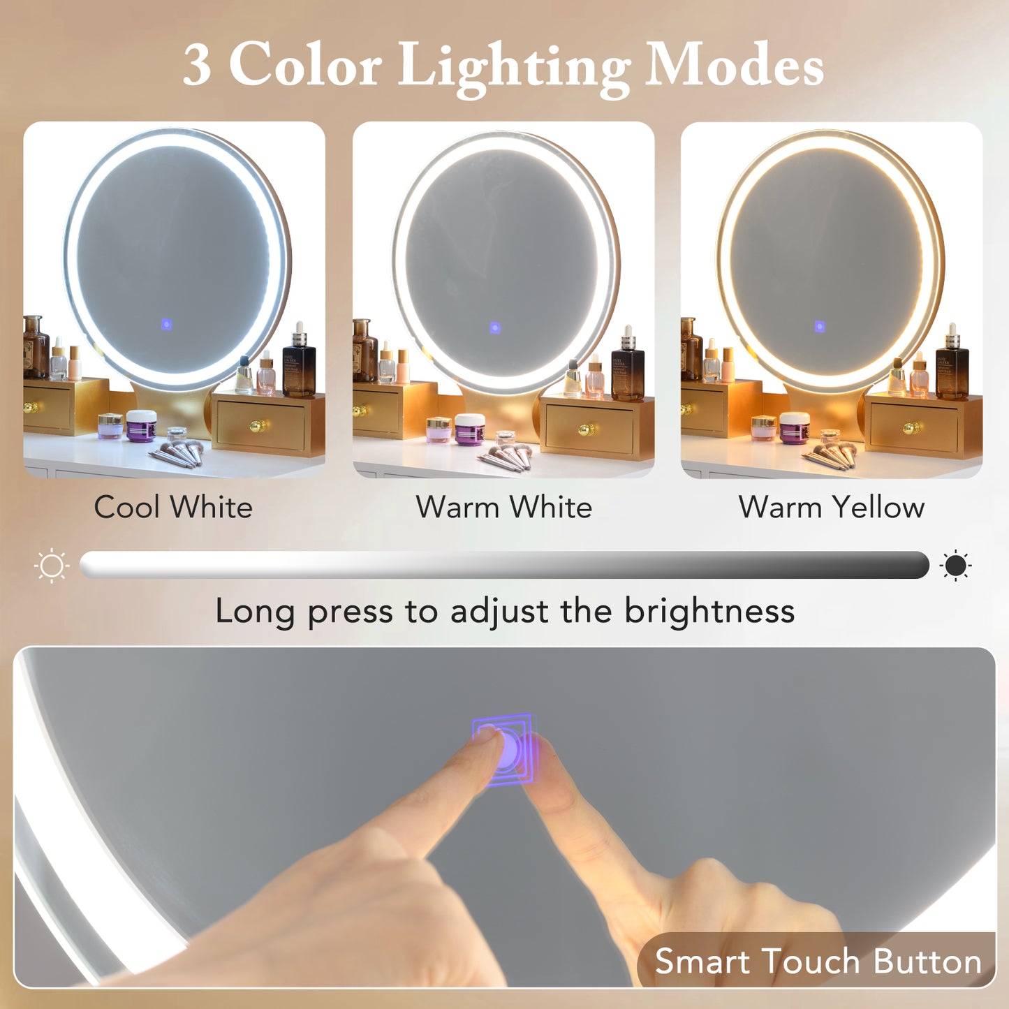 Modern Vanity Table Set with LED Mirror and Storage – White