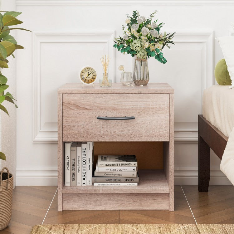 Nightstand with Drawer and Open Shelf for Bedroom or Living Room - Natural