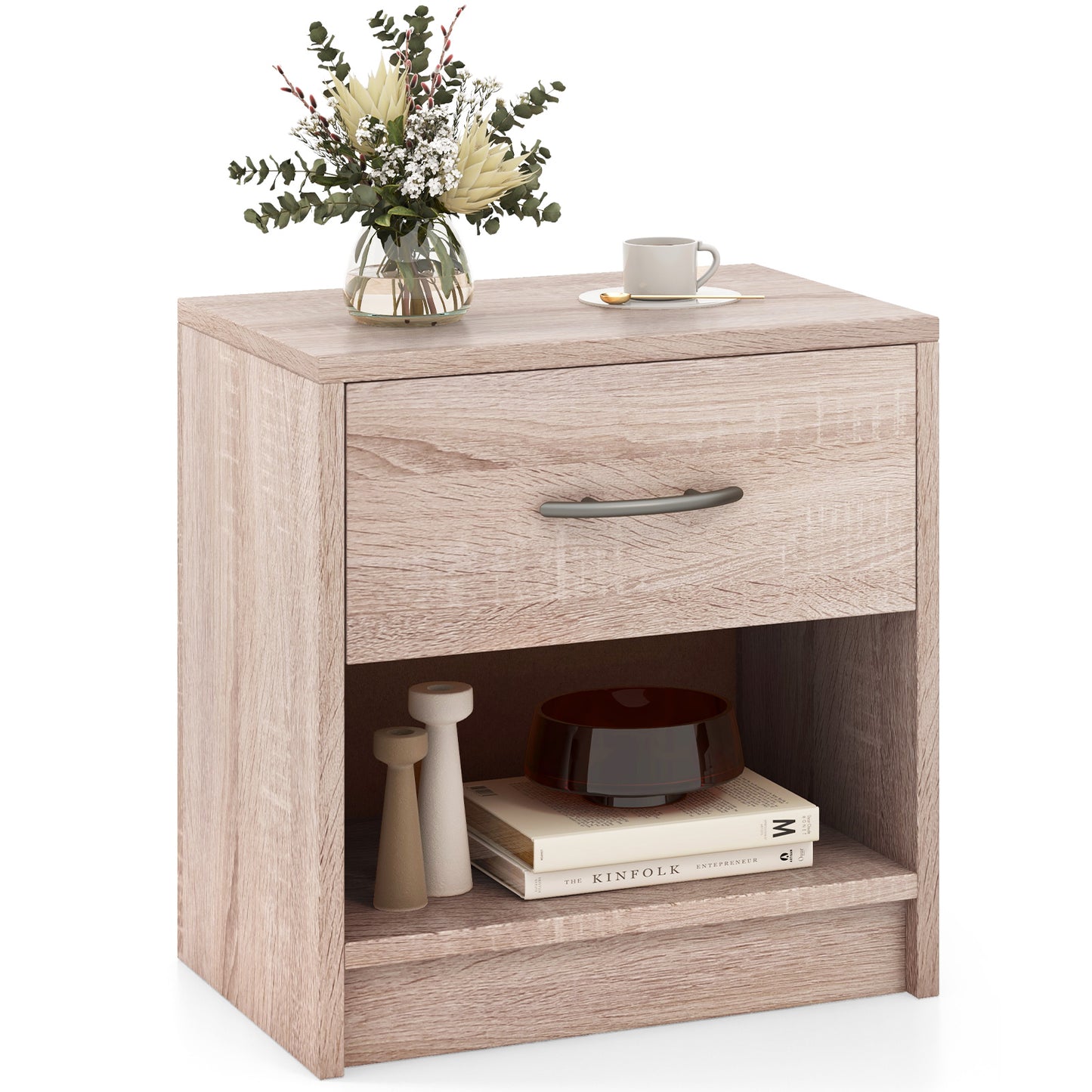 Nightstand with Drawer and Open Shelf for Bedroom or Living Room - Natural