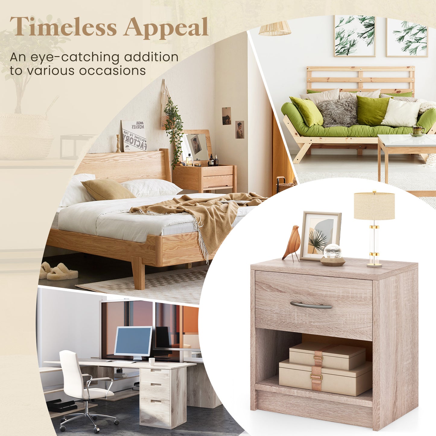 Nightstand with Drawer and Open Shelf for Bedroom or Living Room - Natural