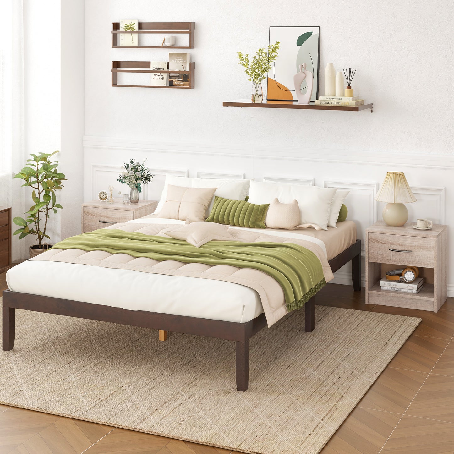 Nightstand with Drawer and Open Shelf for Bedroom or Living Room - Natural