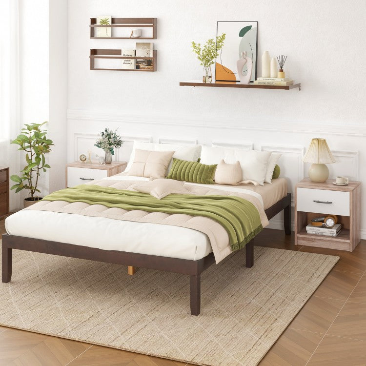 Nightstand with Drawer and Open Shelf for Bedroom or Living Room - Oak