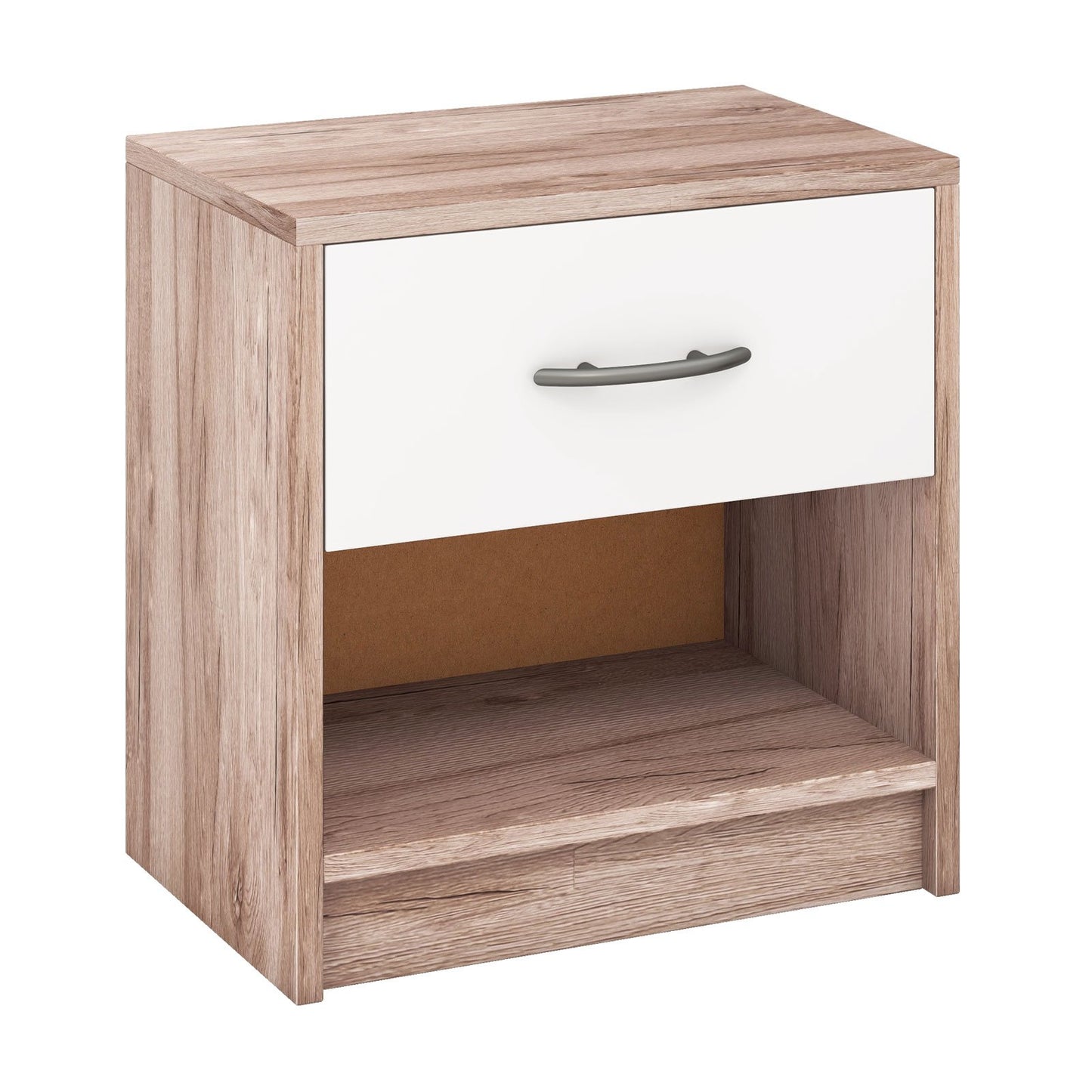 Nightstand with Drawer and Open Shelf for Bedroom or Living Room - Oak
