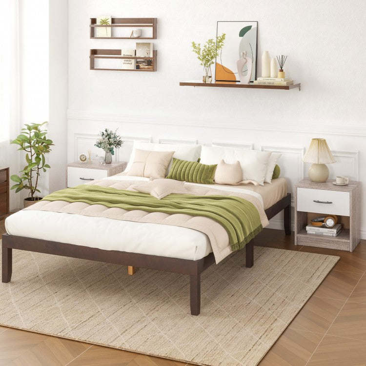 Nightstand with Drawer and Open Shelf for Bedroom or Living Room - Light Grey