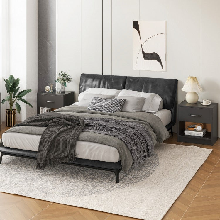 Nightstand with Drawer and Open Shelf for Bedroom or Living Room - Grey