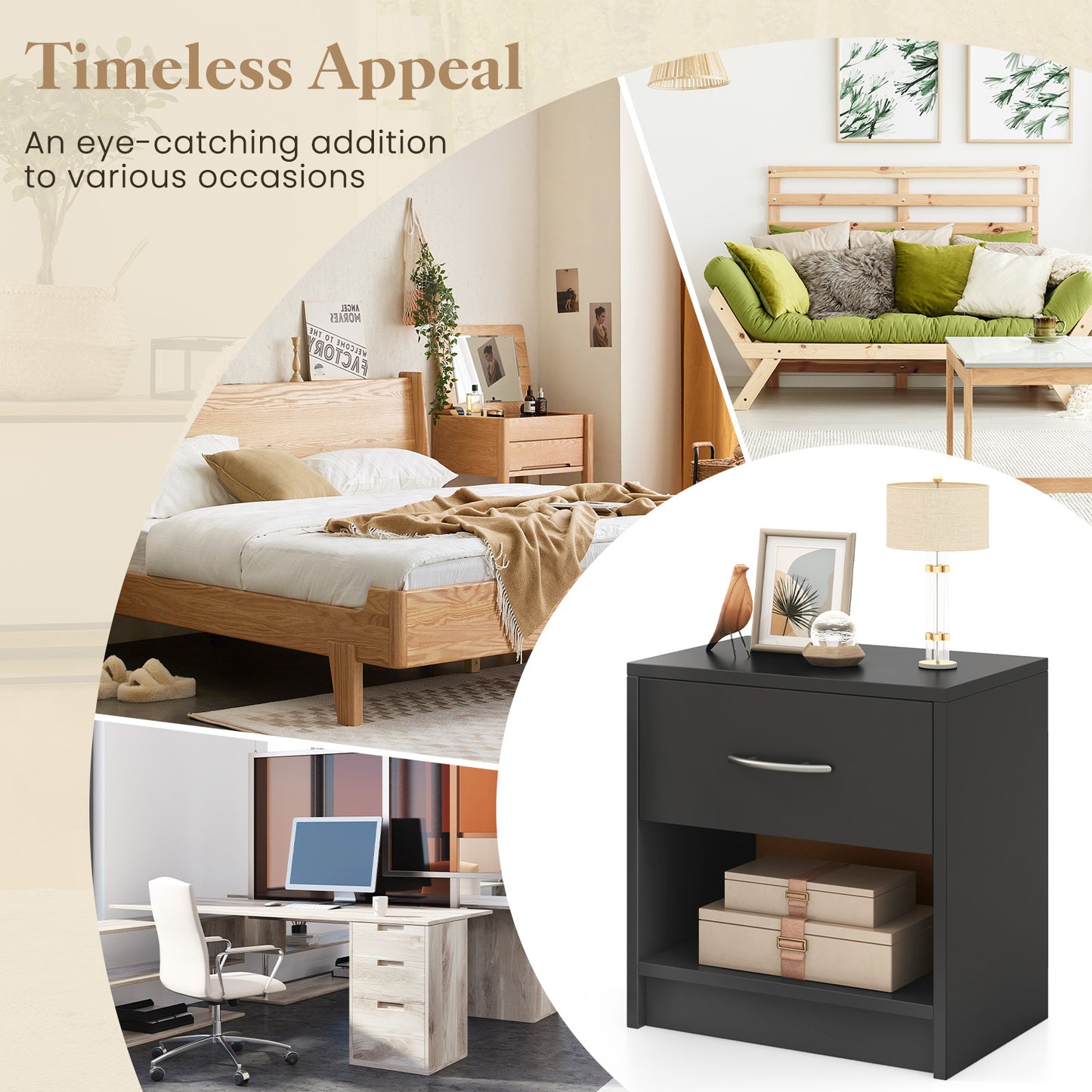 Nightstand with Drawer and Open Shelf for Bedroom or Living Room - Grey