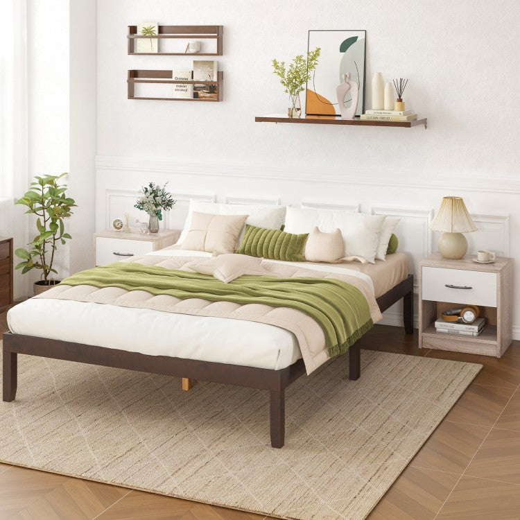 Nightstand with Drawer and Open Shelf for Bedroom or Living Room - Natural & White