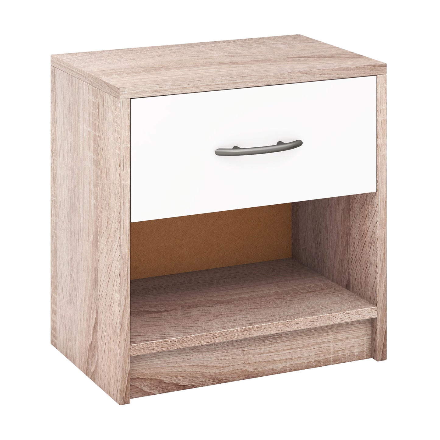 Nightstand with Drawer and Open Shelf for Bedroom or Living Room - Natural & White