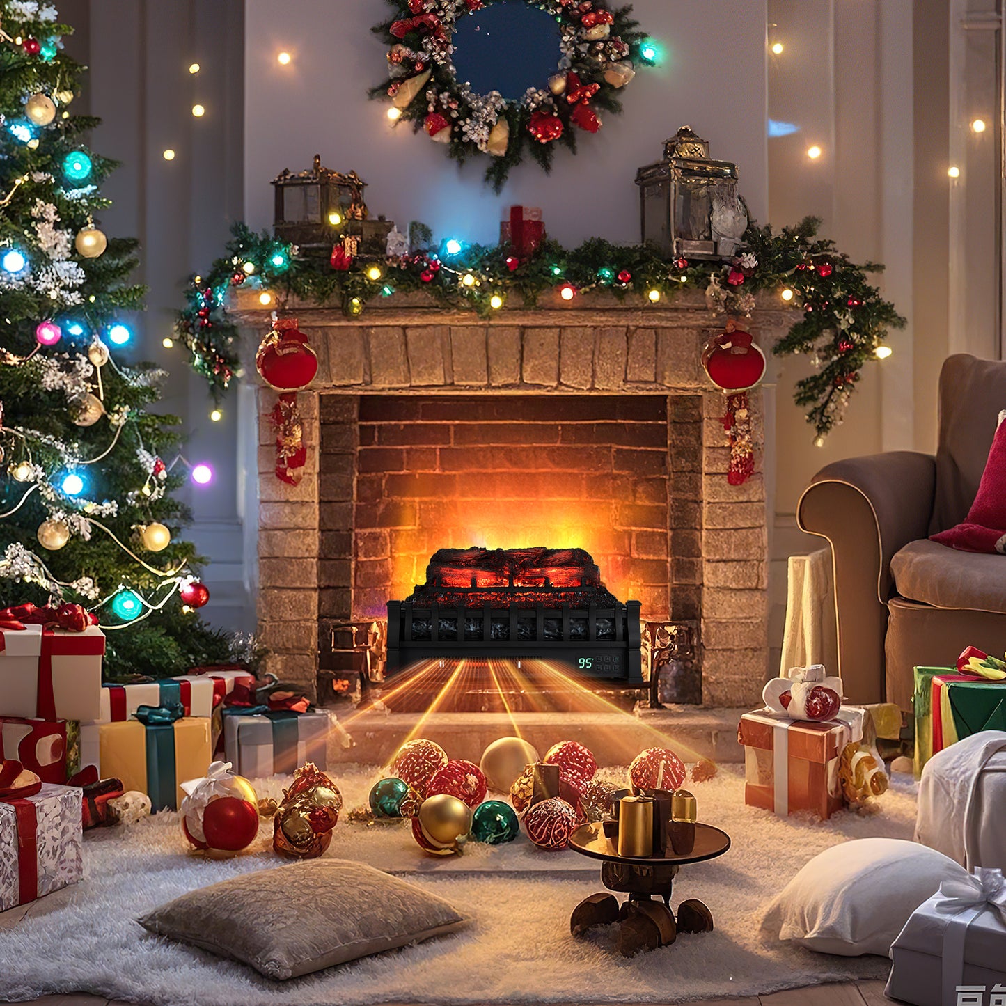 23 Inch 1500W Infrared Quartz Electric Fireplace with Adjustable Flame, Resin Pinewood Logs & Remote Control