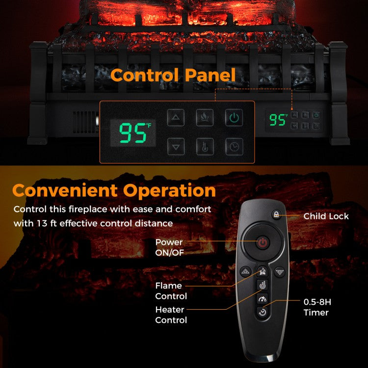 23 Inch 1500W Infrared Quartz Electric Fireplace with Adjustable Flame, Resin Pinewood Logs & Remote Control