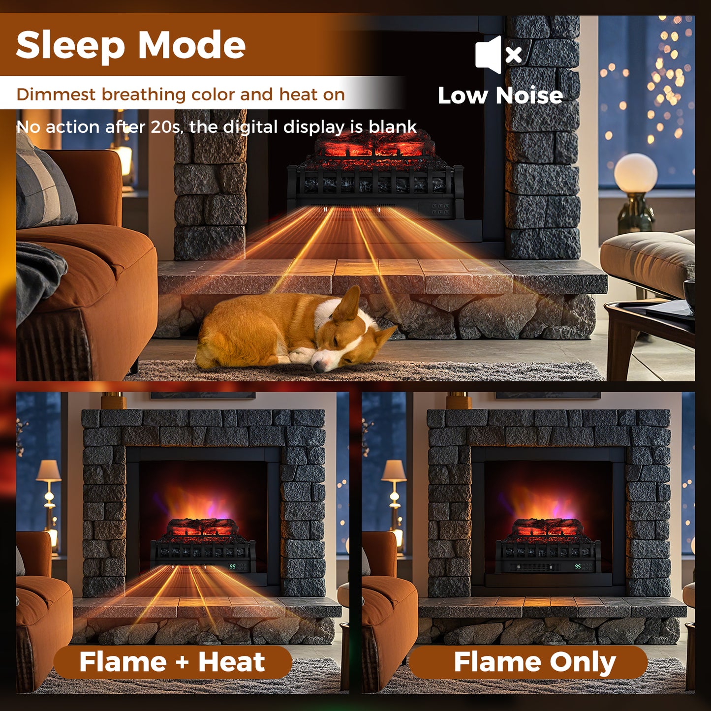 23 Inch 1500W Infrared Quartz Electric Fireplace with Adjustable Flame, Resin Pinewood Logs & Remote Control