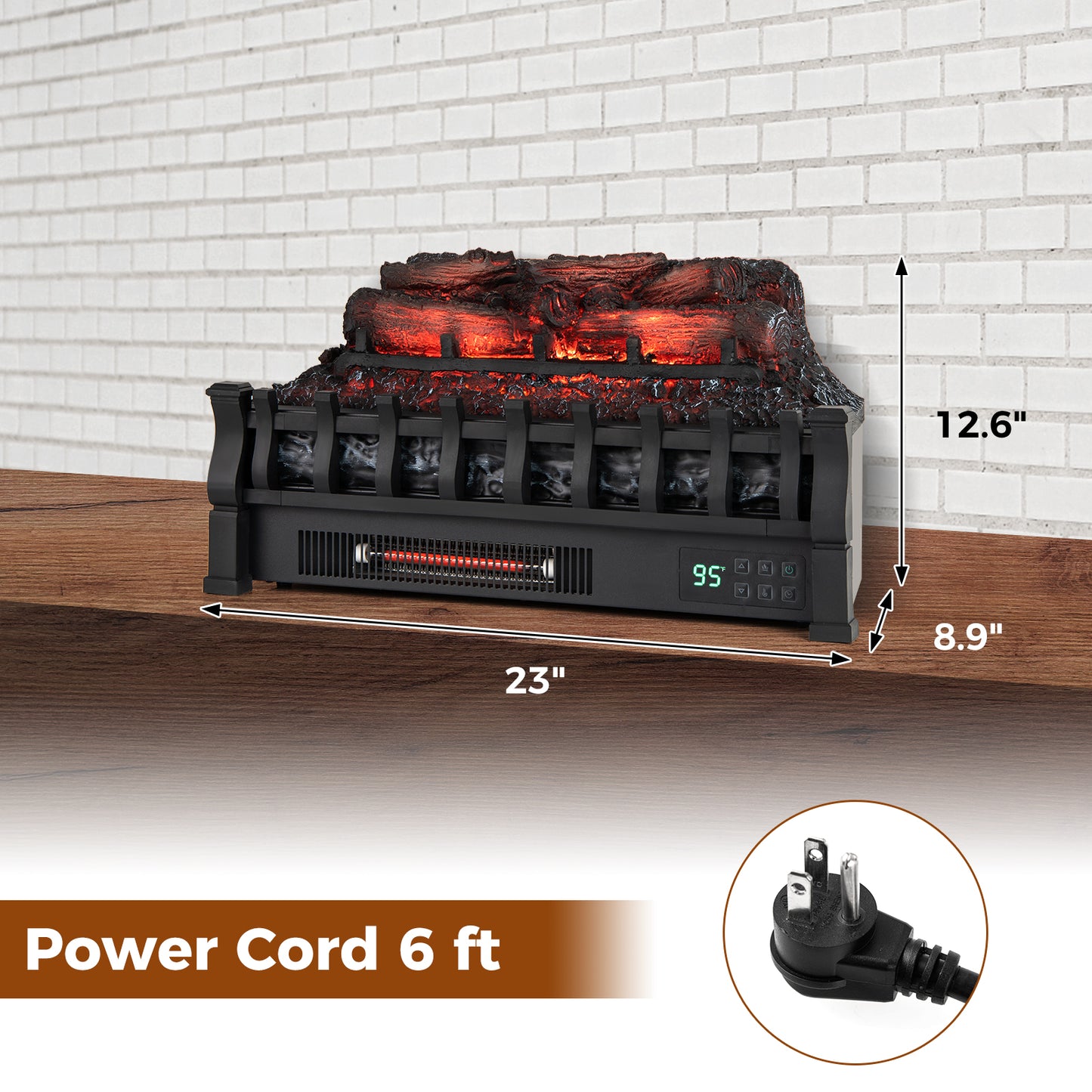 23 Inch 1500W Infrared Quartz Electric Fireplace with Adjustable Flame, Resin Pinewood Logs & Remote Control