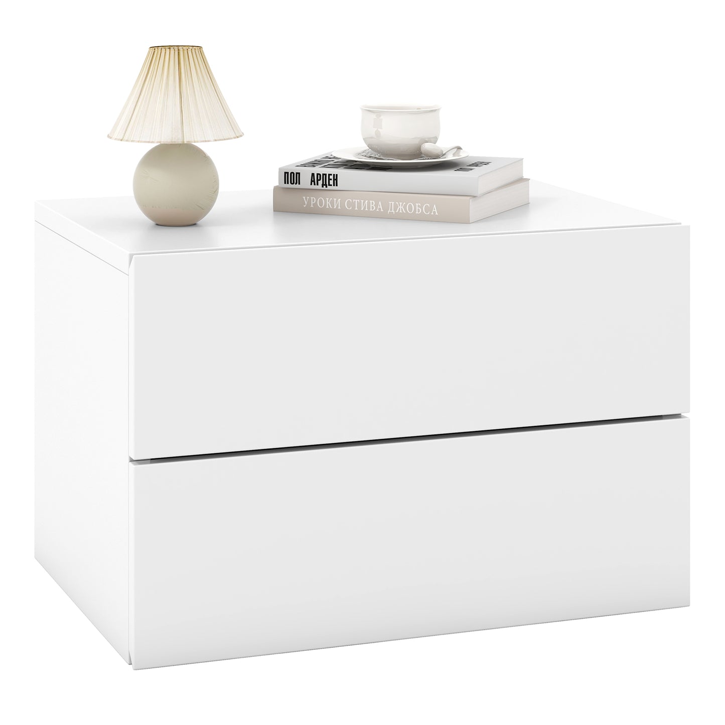 Wall Mounted Nightstand with 2 Drawers and Storage Shelf in White
