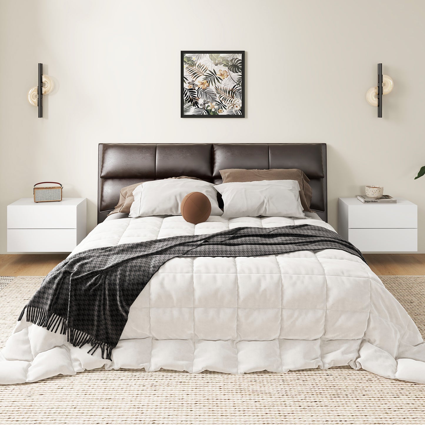 Wall Mounted Nightstand with 2 Drawers and Storage Shelf in White