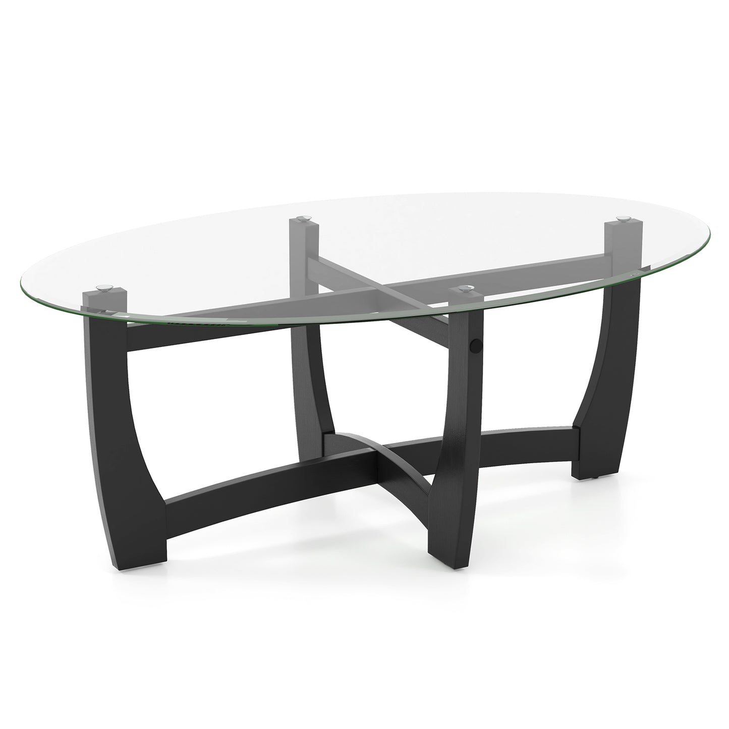 Elegant Oval Coffee Table with Tempered Glass Top and Durable Rubber Wood Legs