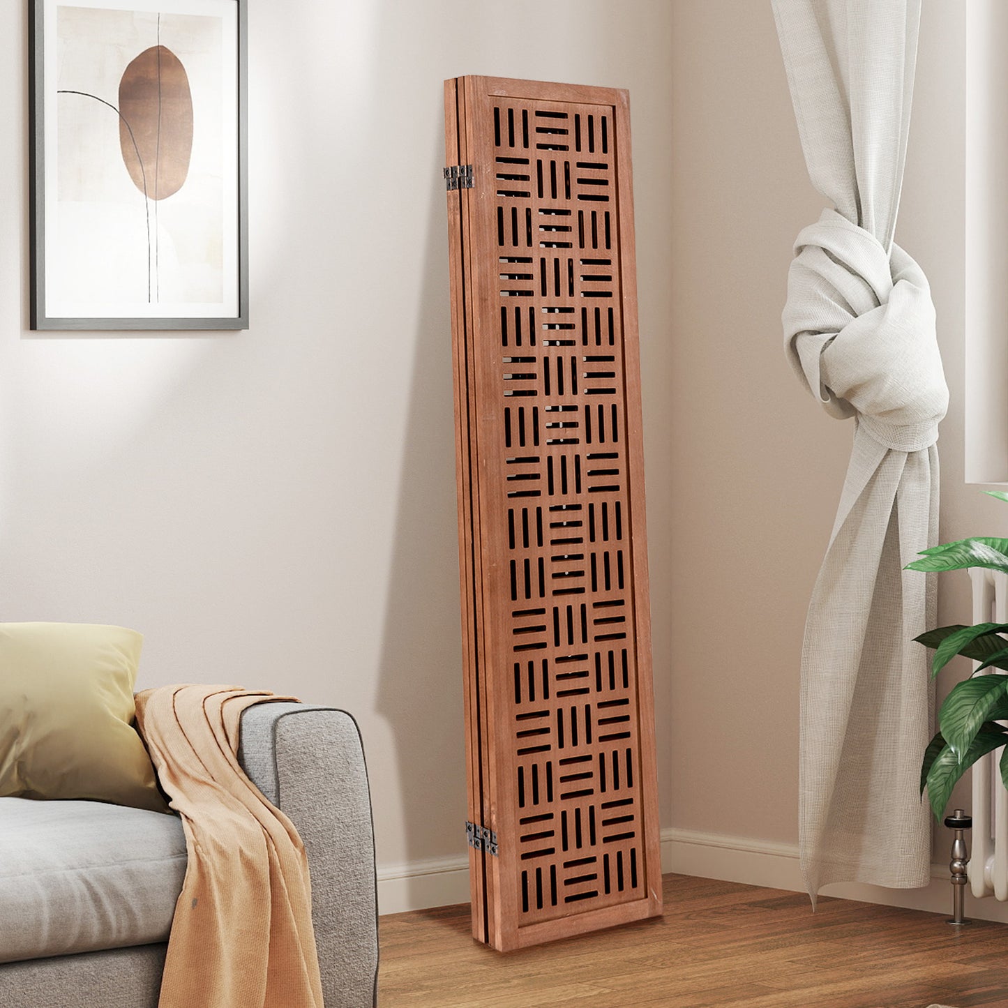 4-Panel Solid Wood Folding Room Divider Partition Screen for Privacy & Space Separation