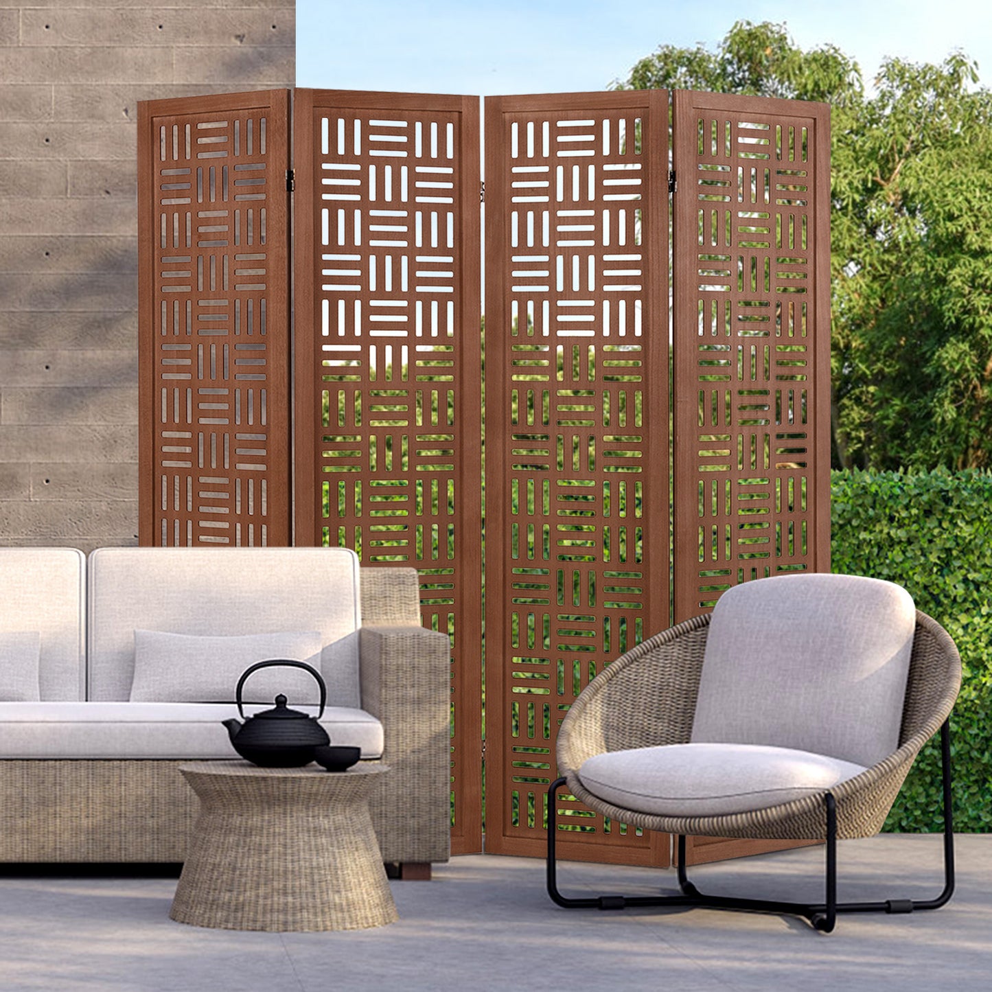 4-Panel Solid Wood Folding Room Divider Partition Screen for Privacy & Space Separation