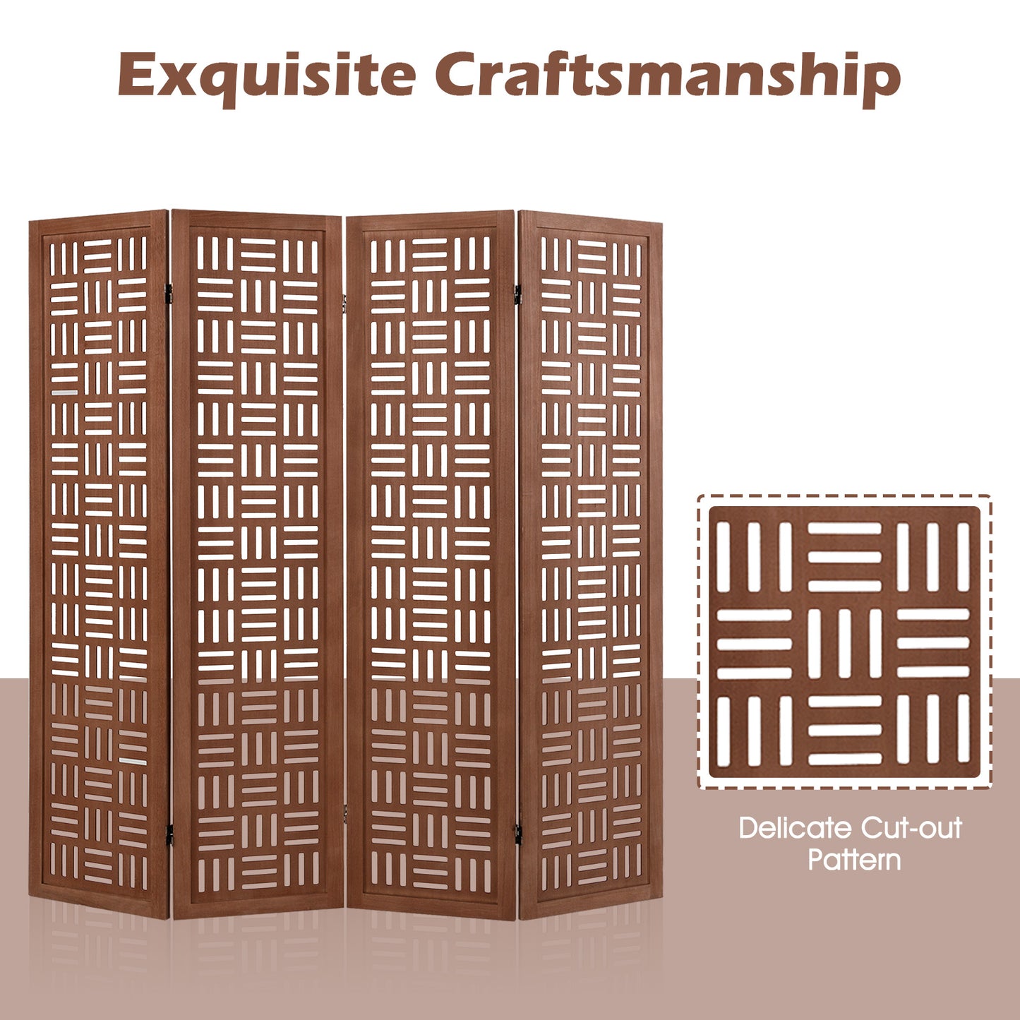 4-Panel Solid Wood Folding Room Divider Partition Screen for Privacy & Space Separation