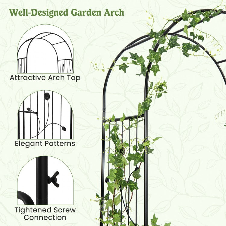 87 Inch Garden Arbor with Lockable Gate, Climbing Trellis, and Side Planters