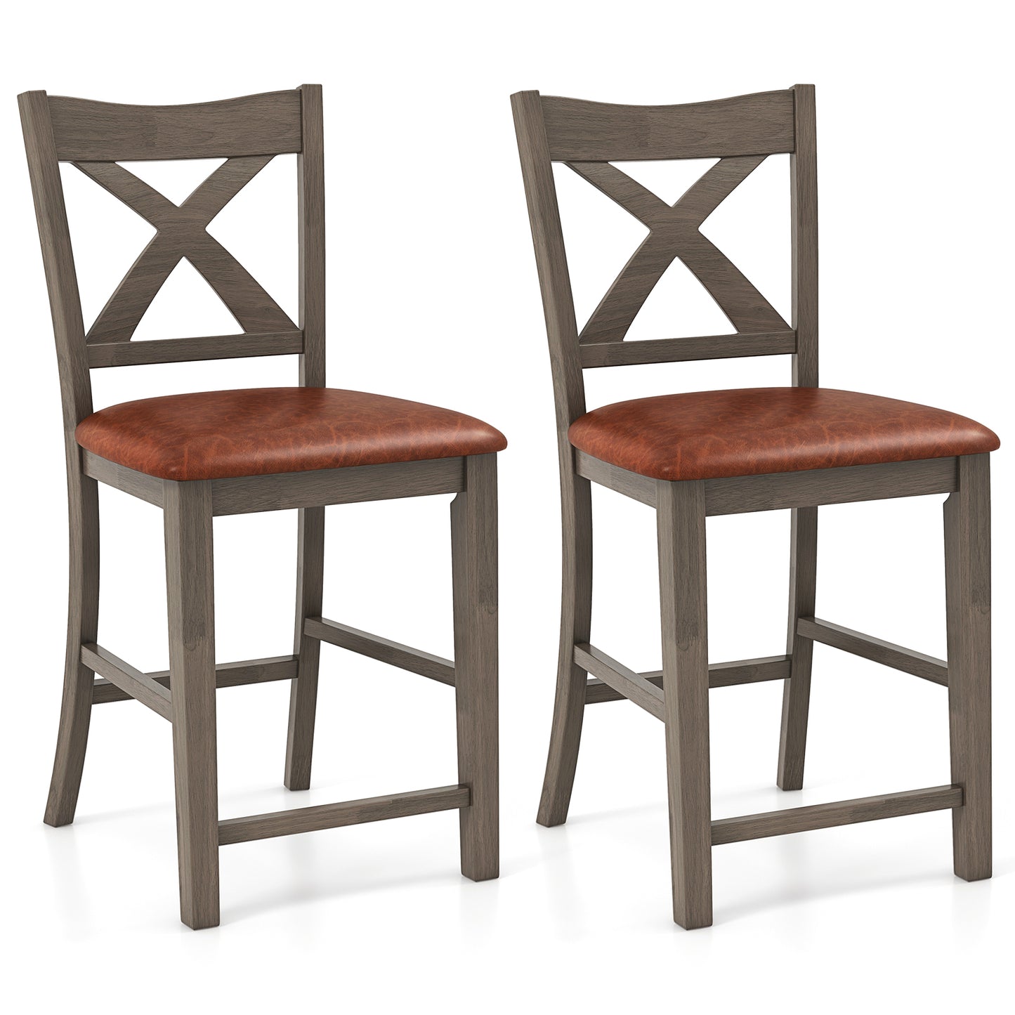2-Piece Bar Stool Set with Cross Back and Faux Leather Padded Seat