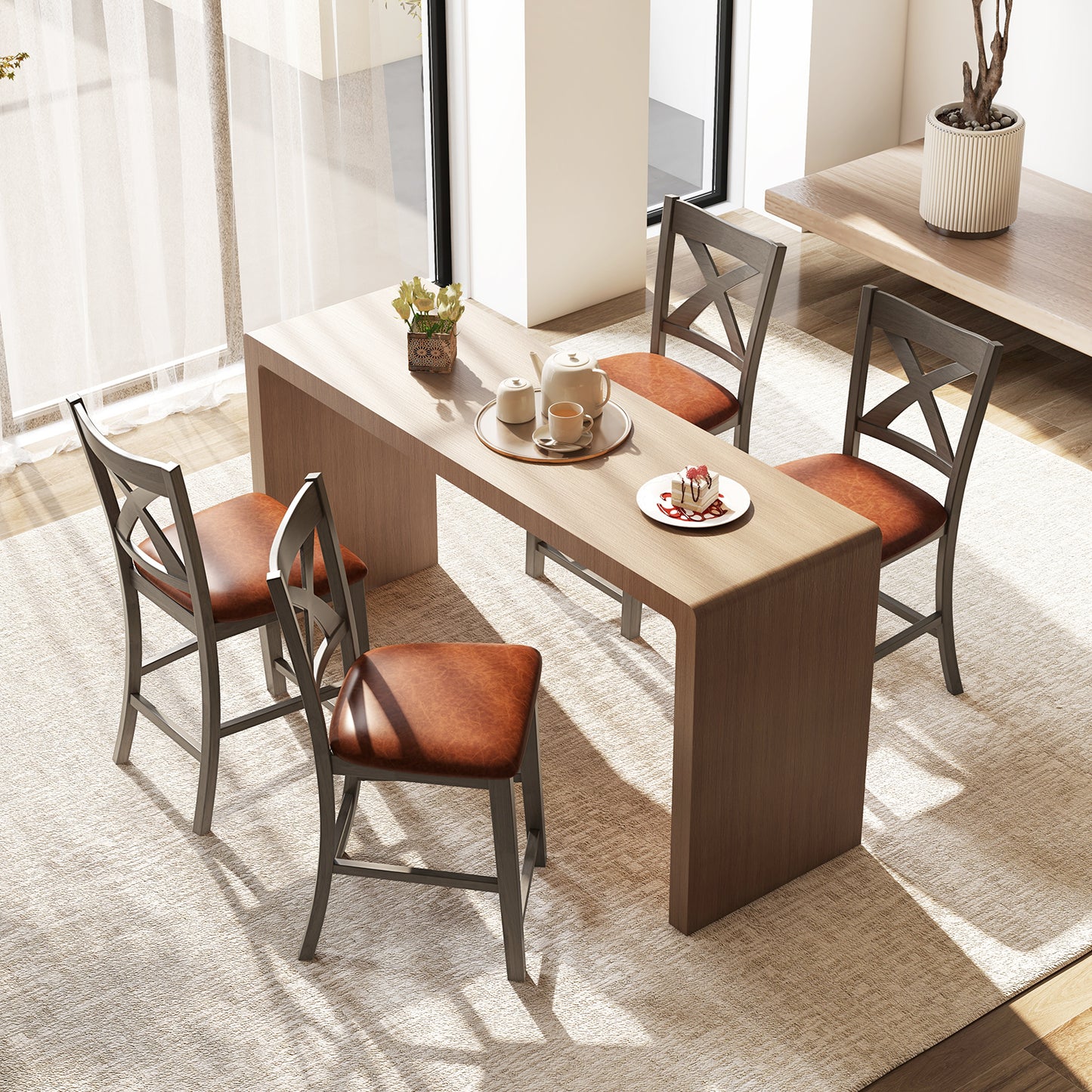 2-Piece Bar Stool Set with Cross Back and Faux Leather Padded Seat